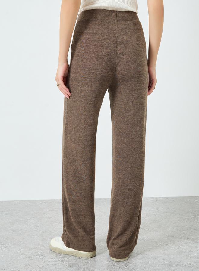 Styli Women Brown Solid Knit Pants with Pocket - Image 3